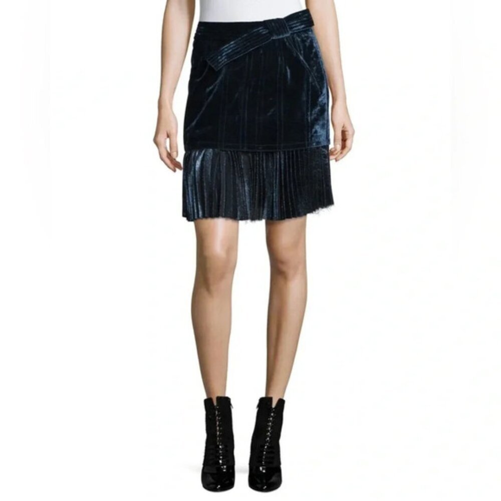 3.1 Phillip Lim Sapphire Blue Velvet Pleated Mini Skirt NWT Size 4